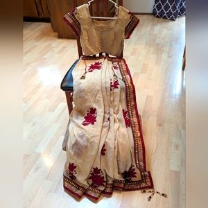 Saree/ sari with stitched blouse and petticoat